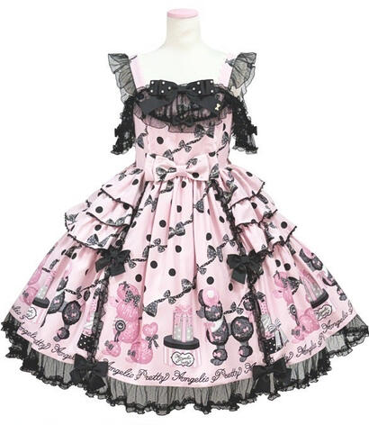 Angelic Pretty Dressy Ribbon Poodle round collar JSK - pink